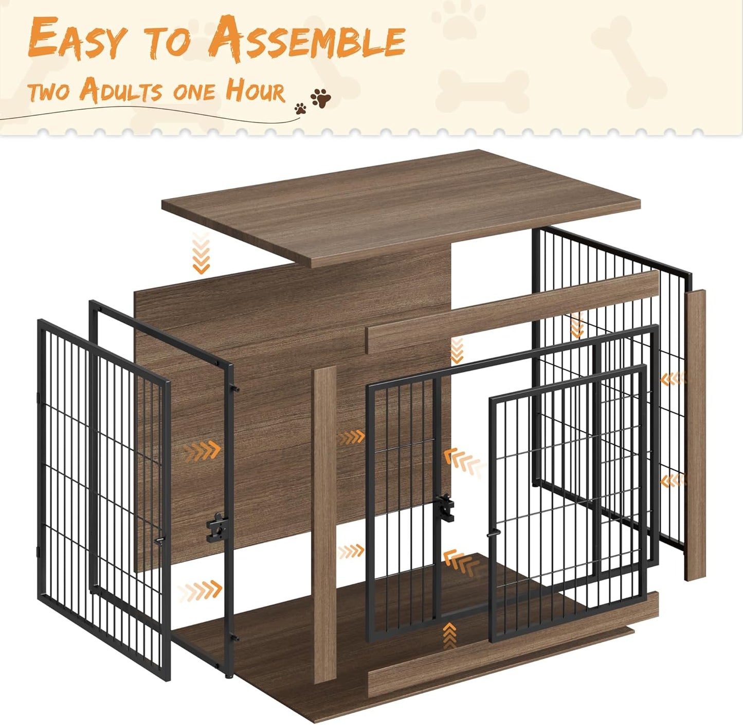 Greesum Modern Dog Crate Furniture That Doubles as a Side Table - Sturdy Wooden Kennel with Front & Side Door Access, Plush Cushion & Chew-Resistant Design for All Dog Sizes