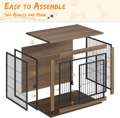 Greesum Modern Dog Crate Furniture That Doubles as a Side Table - Sturdy Wooden Kennel with Front & Side Door Access, Plush Cushion & Chew-Resistant Design for All Dog Sizes