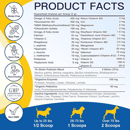 Dog Vitamins, Dog Multivitamin Powder, with Probiotics, Glucosamine, Omega 3, Support Gut, Joint & Mobility, Itch Skin & Coat, Minerals & Antioxidant for Immune Health, Daily Essential Dog Supplements