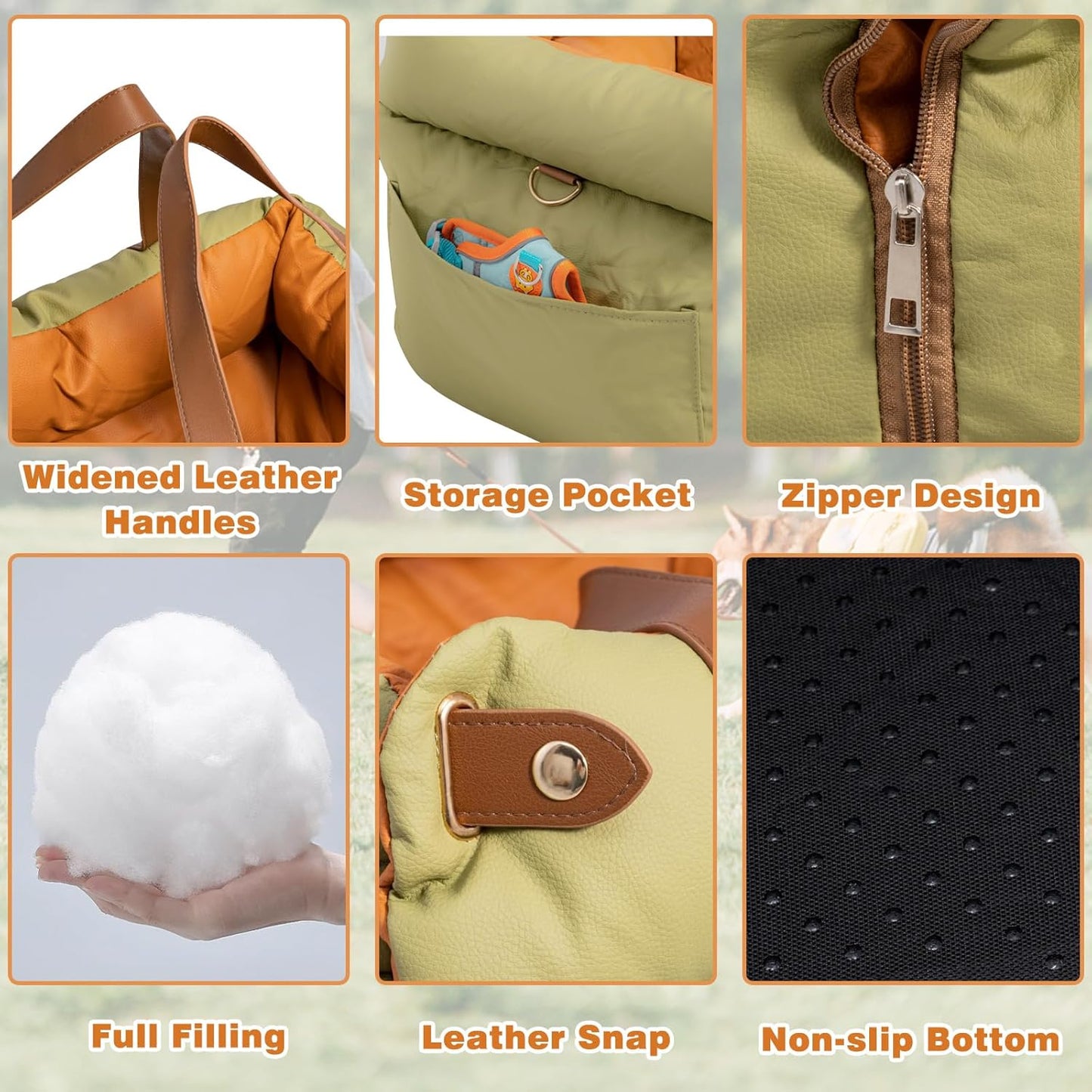 Dog Car Seat for Small & Medium Dogs, Waterproof Soft Leather Dog Car Bed with Harness Clip, Travel Bed & Carrier Bag for Pets, Fits Pets Up to 35 lbs (Green, Small & Medium)