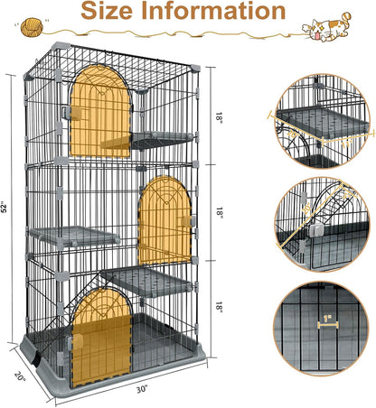 Cat Cage 3-Tier Indoor Cat Enclosure with Widen Bottom Buckle & Reinforced Locking Clamps DlY Cat Playpen for 2-3 Cats & Small Pets,33" Lx 24" W X 64" H (Green, Three-Tier64)