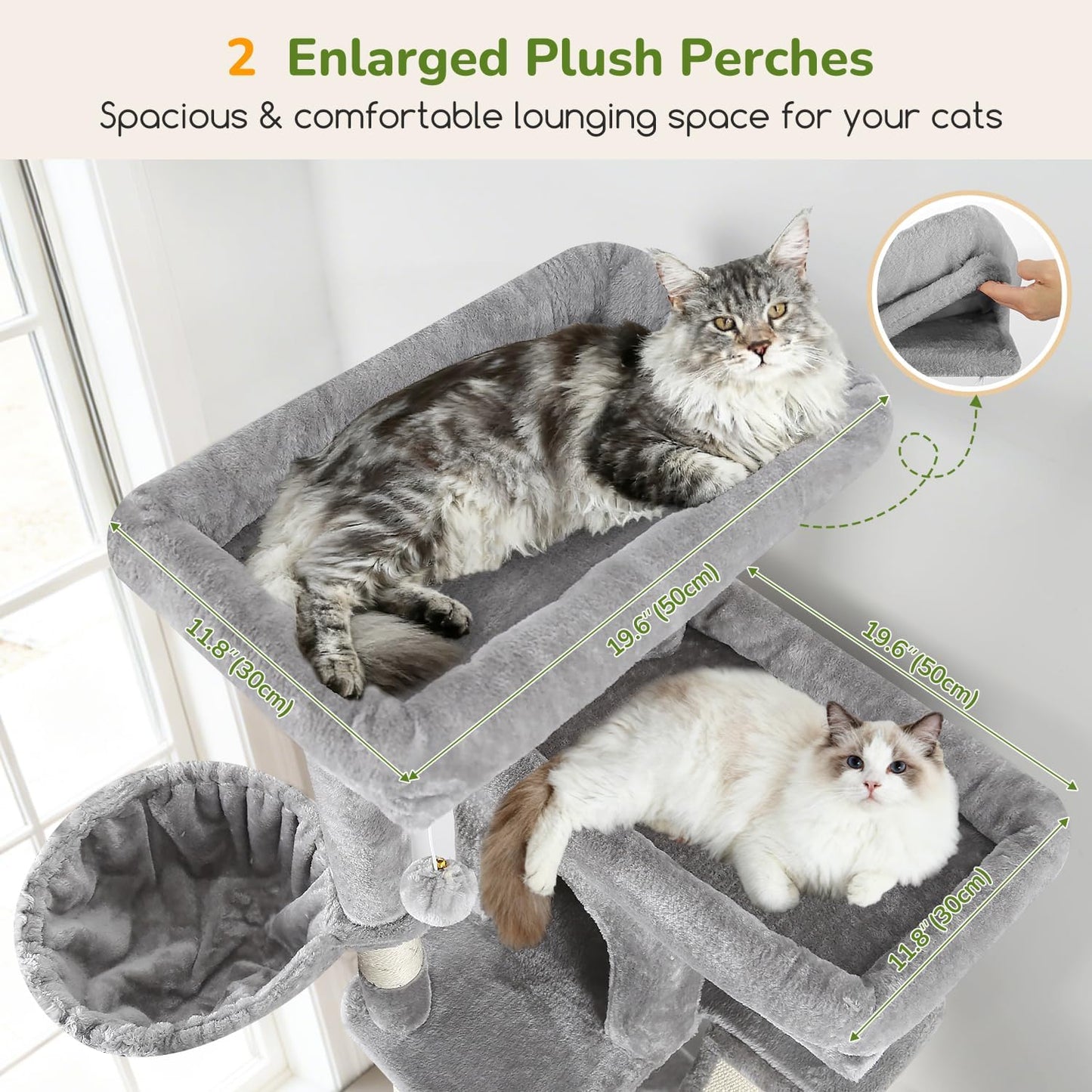 Globlazer Extra Large Cat Tree Tower 80in XXL Tall Cat Tree for Multiple Indoor Cats Large Adult Kittens with Scratching Posts, 2 Widened Perches, Adjustable Baskets, 2 Cozy Condos, S80G, Light Grey