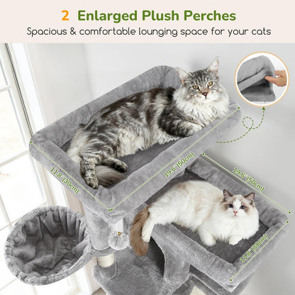Globlazer Extra Large Cat Tree Tower 80in XXL Tall Cat Tree for Multiple Indoor Cats Large Adult Kittens with Scratching Posts, 2 Widened Perches, Adjustable Baskets, 2 Cozy Condos, S80G, Light Grey