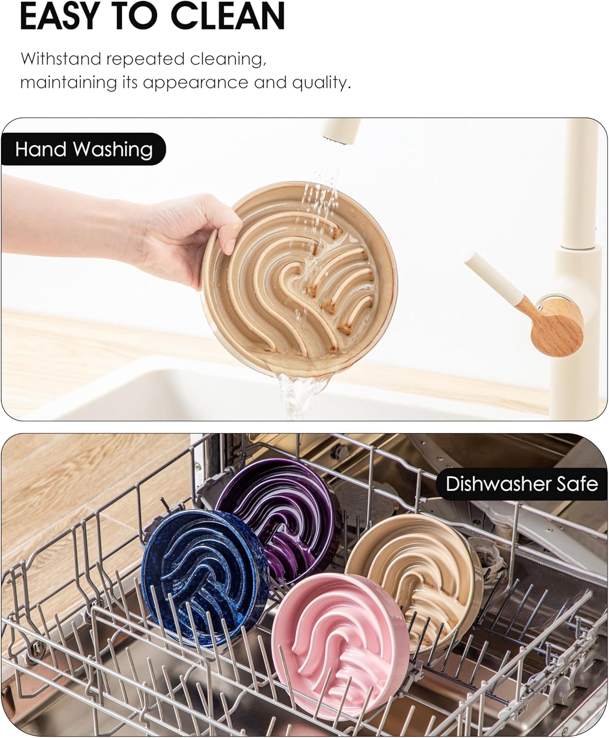 vancasso Slow Feeder Dog Bowl, 0.6 Cup Ceramic Slow Feeding Food Dish for Small Breed, Puzzle Dog Food Bowl for Fast Eater, Brown