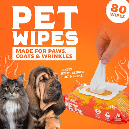 ANGRY ORANGE Pet Care Bundle – Unscented Grooming Wipes (80 Count) + 2oz Pet Odor Eliminator (2 Pack)