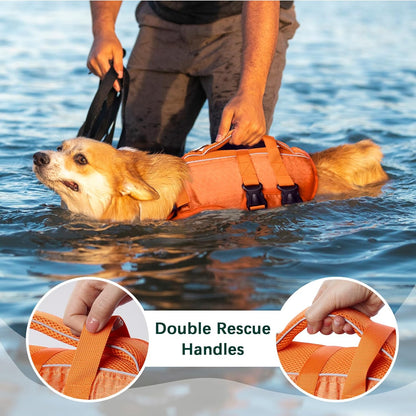 Kuoser Dog Life Jacket High Flotation, Reflective Dogs Life Vest for Swimming Boating, Adjustable Small Medium Large Dog lifejacket, Lightweight Dogs Life Preserver Rescue Handle Spring Summer Pool