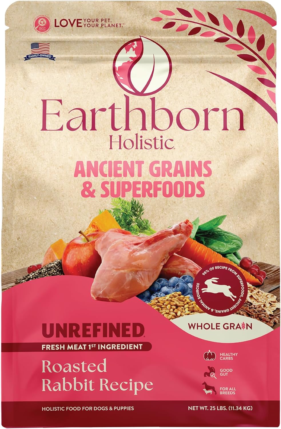 Earthborn Holistic Unrefined Roasted Rabbit 25 lb. Ancient Grains & Superfoods Dry Dog Food