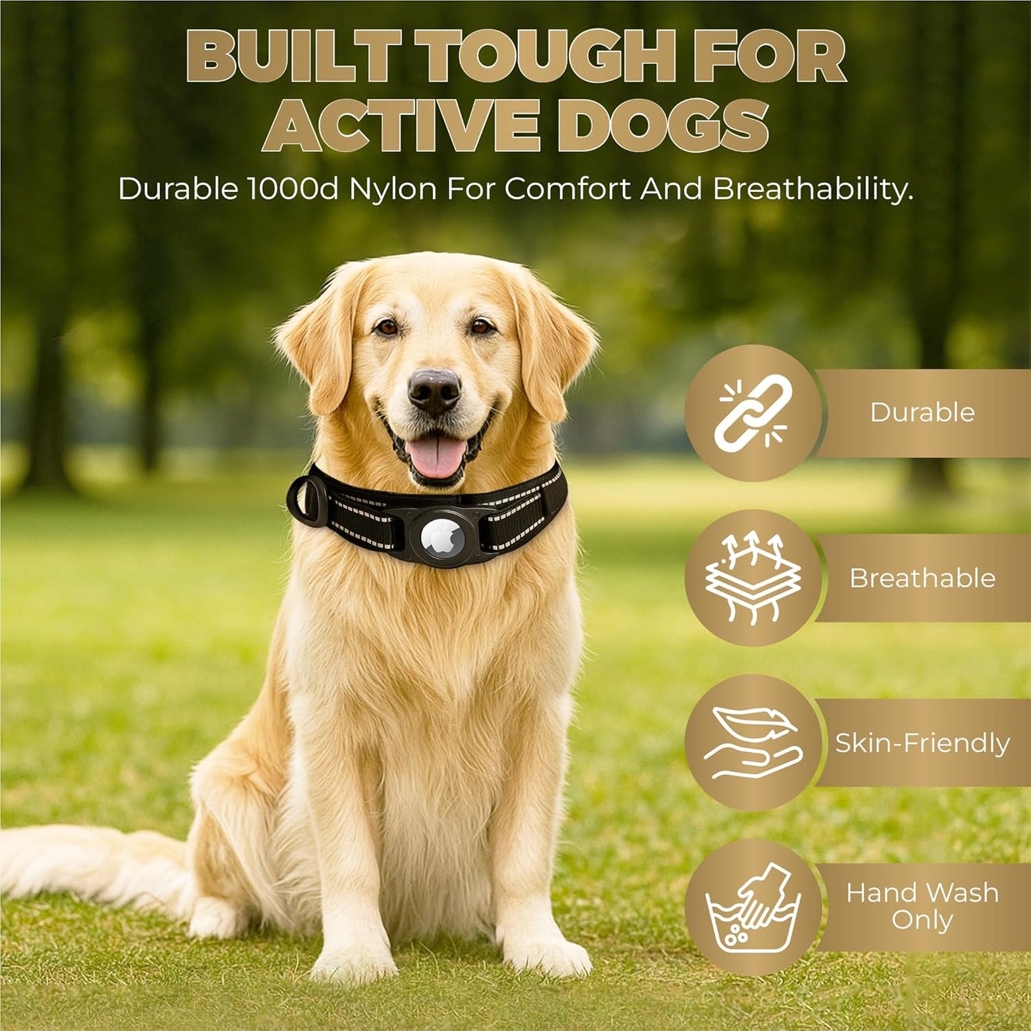 Upgraded AirTag Dog Collar, Waterproof Tactical Dog Collar with AirTag Holder with Reflective, Ultra-Durable, Comfortable Padded, Heavy Duty Dog Collars for Medium to Large Dogs (L Black)