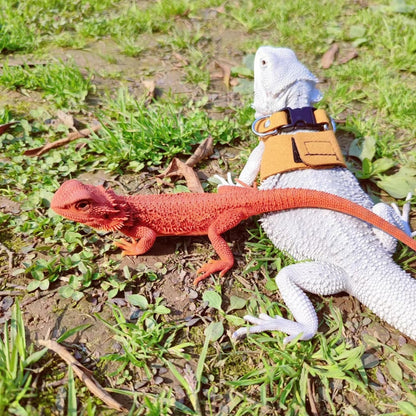 3 Pack Bearded Dragon Harness and Leash Set - Adjustable Soft Leather Lizard Harness Leash Small Animal Traction Rope Training Walking Vest Accessories for Reptile Squirrel Rat (Brown)