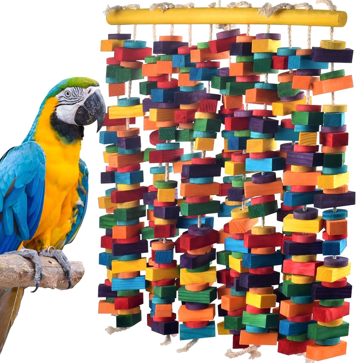 23 Inch Extra Large Bird Toy, Colorful Natural Chew Wood Blocks Hanging Parrot Tearing Toys, Birds Cage Accessories for Macaws, Amazon Parrots, African Grey, Cockatoos