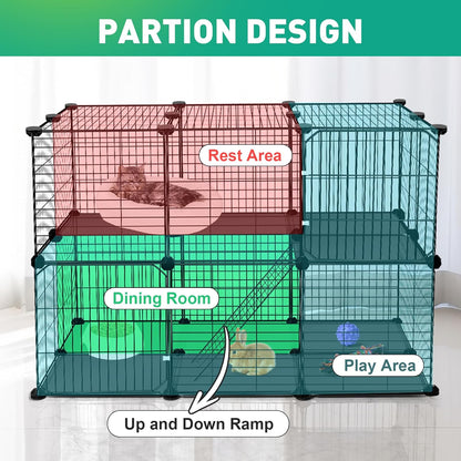 41 Panels Pet Playpen, 35.4" L x 23.6" W x 23.6" H Small Animal Playpen with 2 Doors, C&C Cage for Guinea Pigs,Rabbit,Bunny,Hedgehogs, Puppy Play Pen Indoor Outdoor, Two-Story Chicken Play Pen