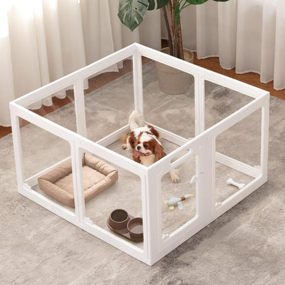 Acrylic Dog Playpen Indoor, Clear Dog Play Pen for Puppies and Small Dogs, Easy Assembly & Clean Puppy Pen (23.6", 8 Panels, White)