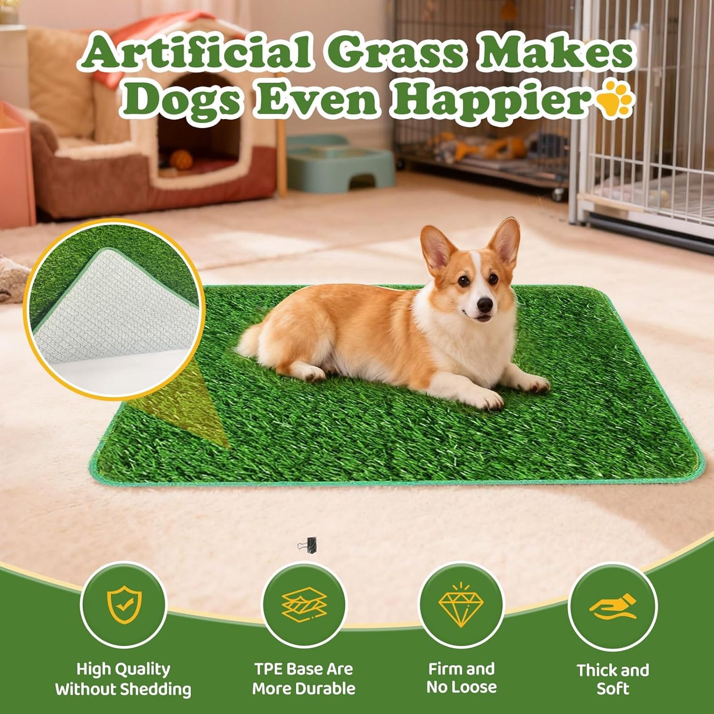 High Walls Dog Pee Pad Holder with Artificial Grass Foldable Indoor Dog Potty Tray 15.7 * 23.6 * 35.4 Inch Dogs Litter Box with Waterproof Liner for Puppies Small and Medium Dogs