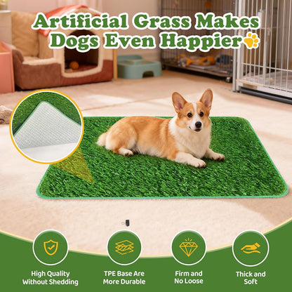 High Walls Dog Pee Pad Holder with Artificial Grass Foldable Indoor Dog Potty Tray 15.7 * 23.6 * 35.4 Inch Dogs Litter Box with Waterproof Liner for Puppies Small and Medium Dogs