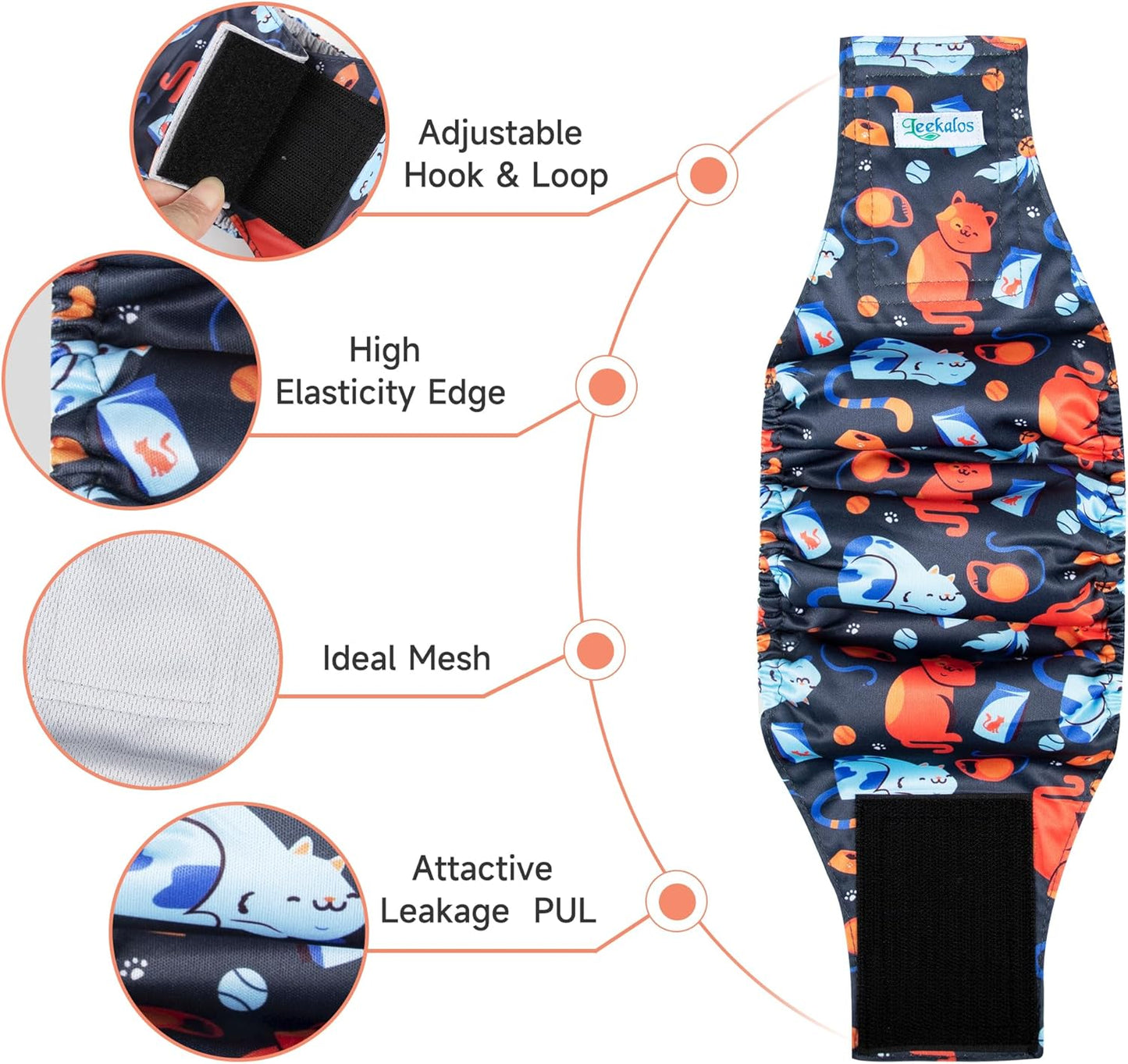 Leekalos Male Dog Diapers, Dog Belly Bands for Male Dogs Wraps Washable Doggie Diapers High Absorbing Dog Belly Bands（5 Pack）