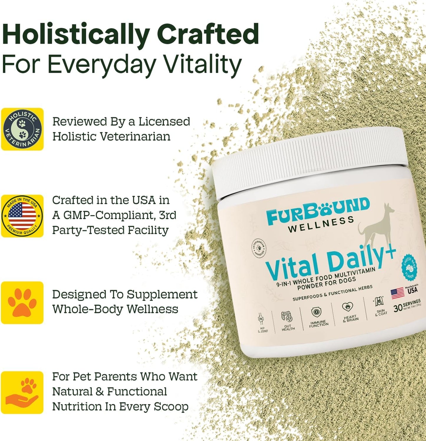 Dog Multivitamin Powder | 9-in-1 Whole Food Dog Vitamins and Dog Supplements That Supports Joint, Digestion, Skin & Coat, Immune, Cognition, Detox, Heart, Antioxidants (Cheesy Beef Flavor)