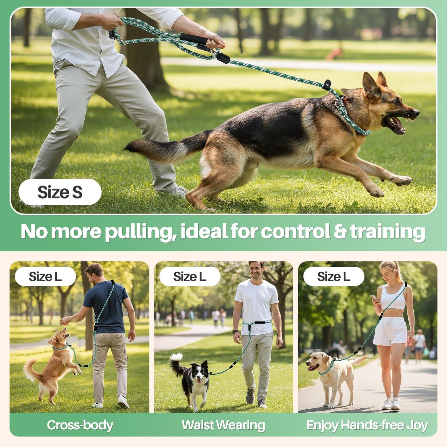 SlowTon Slip Lead Dog Leash, Adjustable 4-6 FT, 1/2” Rope, Heavy Duty Nylon Leashes with Padded Handle & Highly Reflective Threads, No Pull Training Leash for Medium Large Dogs 20-120lb (Green, S)