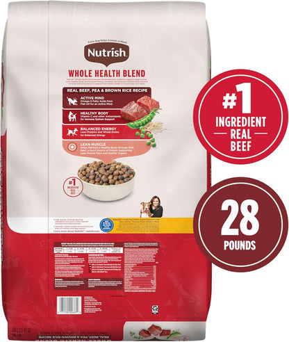 Nutrish Dry Dog Food, Real Beef, Pea & Brown Rice Recipe Whole Health Blend for Adult Dogs, 28 lb. Bag, Packaging May Vary (Rachael Ray)