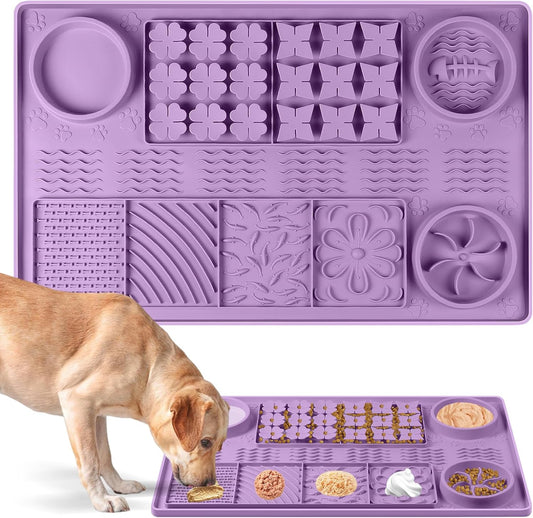 Large Silicone Snuffle Mat, 32"x 20" Dog Lick Mat with Suction Cups, Slow Feeder for Small | Medium | Large | Multiple Dogs Slow Eating, Boredom Reducer (Purple)