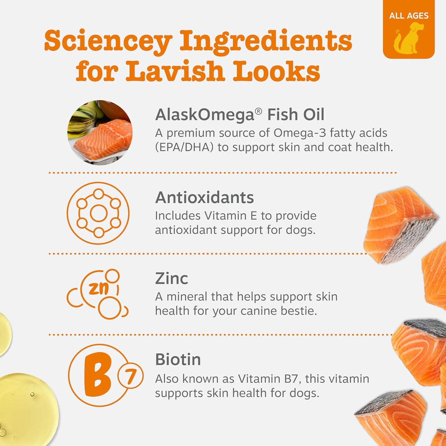 Zesty Paws Omega 3 Fish Oil for Dogs - Zesty Paw Dog Vitamins and Supplements for Hip, Joint & Skin, Bacon (90 Chews)