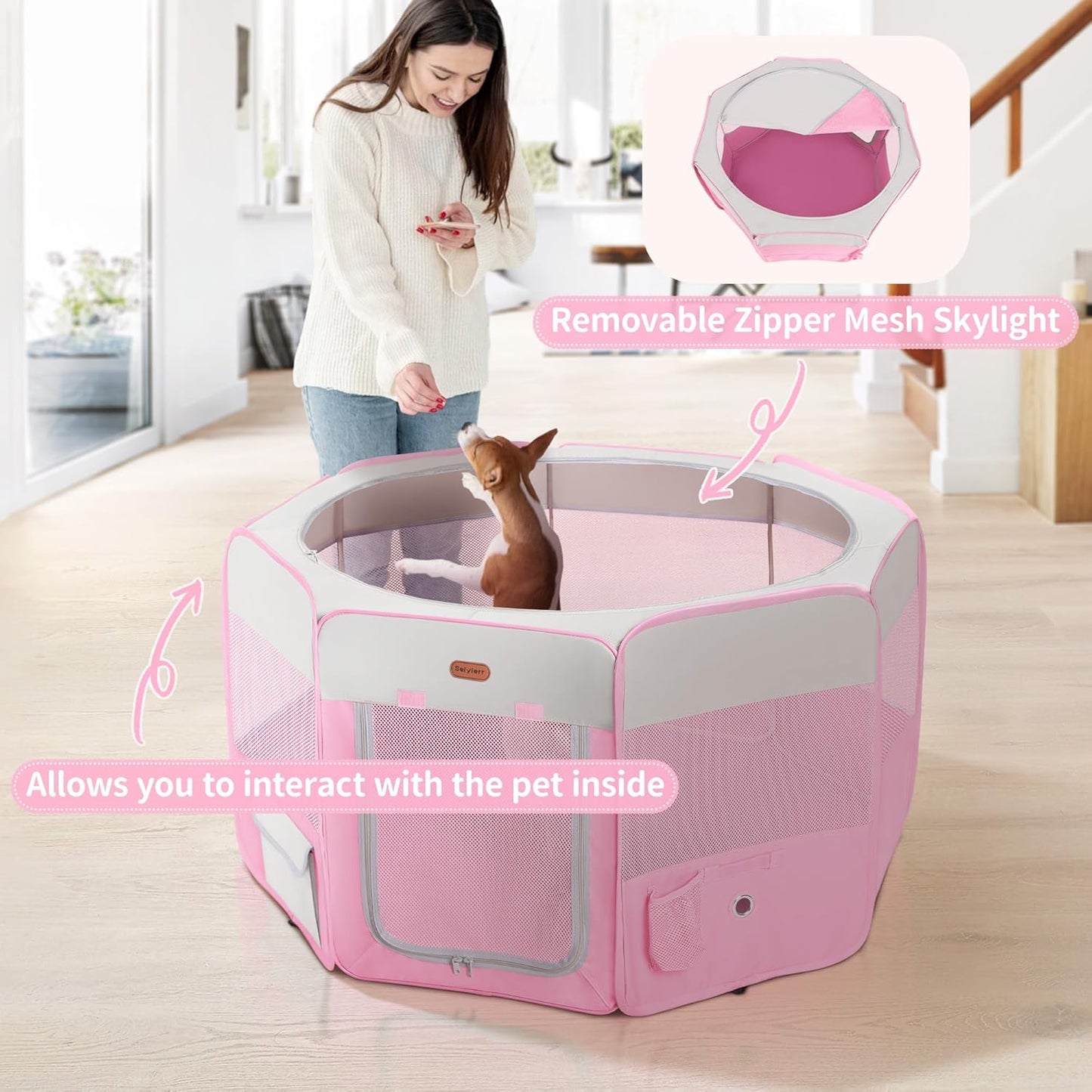 Dog Playpen, Portable Pet Play Pen Foldable Carrying Case, Puppy Pens Outsid for Small Cat Indoor/Outdoor, Removable Mesh Shade Cover