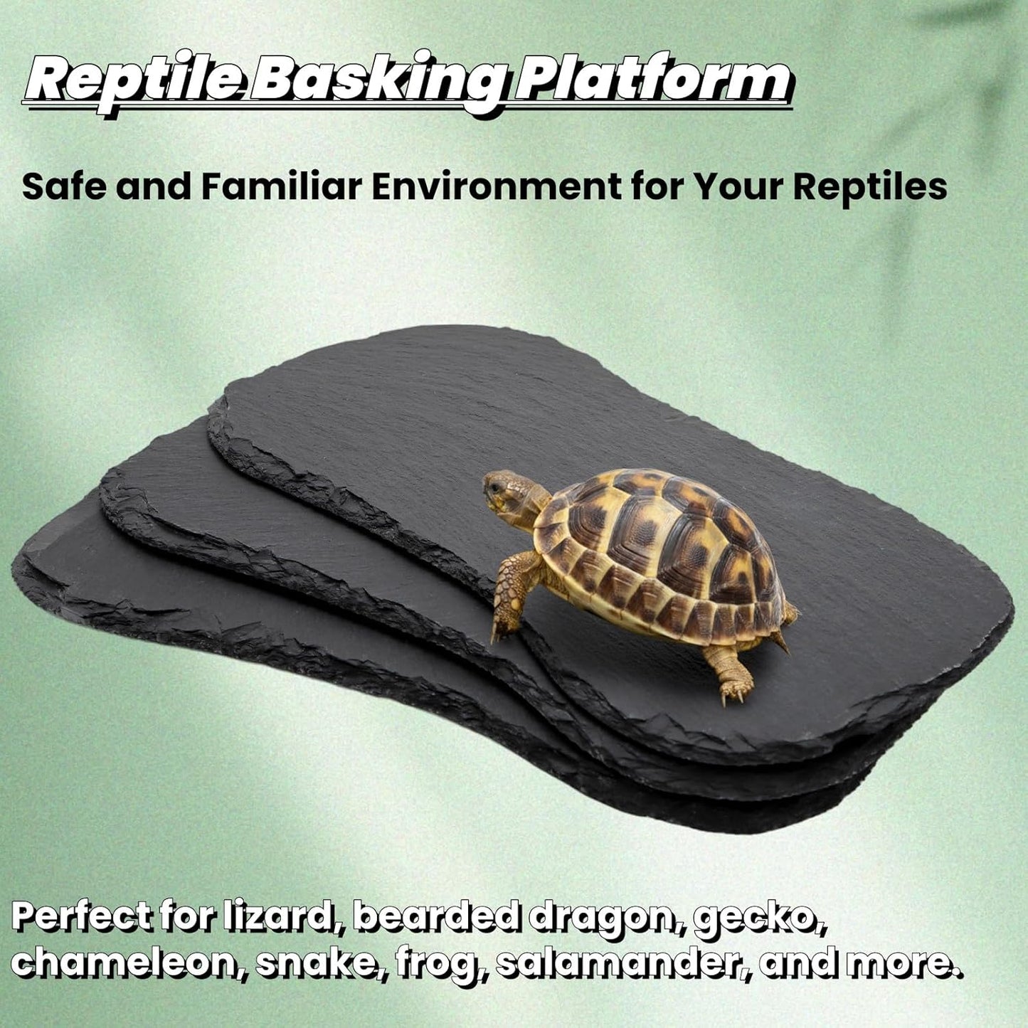 3 Pack Reptile Basking Platform, 11''x5.5'' Tortoise Rock Plates, Bearded Dragon Feeding Slate, Lizard Bathing Resting Rock Slab for Gecko Chameleon Snake Frog Habitat Accessories