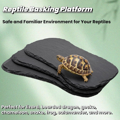3 Pack Reptile Basking Platform, 11''x5.5'' Tortoise Rock Plates, Bearded Dragon Feeding Slate, Lizard Bathing Resting Rock Slab for Gecko Chameleon Snake Frog Habitat Accessories