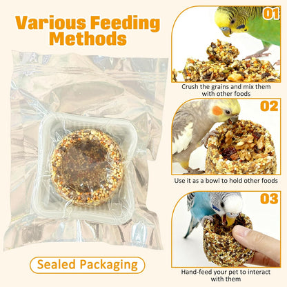 PINVNBY 6 PCS Parrot Treats Natural Grains Cockatiel Treats Bowl Shape Budgie Snacks Edible Bird Chewing Toys for Parrots Parakeet Conure Lovebird Finch Canary
