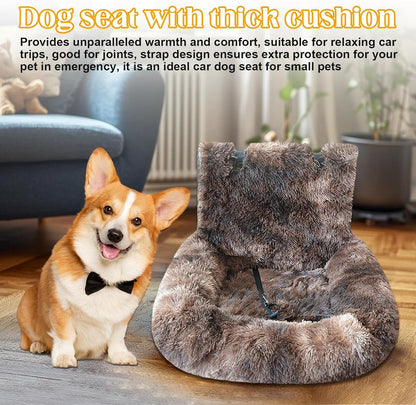 Car Seat Dog with Safety Straps,Fluffy Safety Pet Seat,Removable and Easy to Clean Protects from Dirt (Dark Coffee, 23 * 23in)
