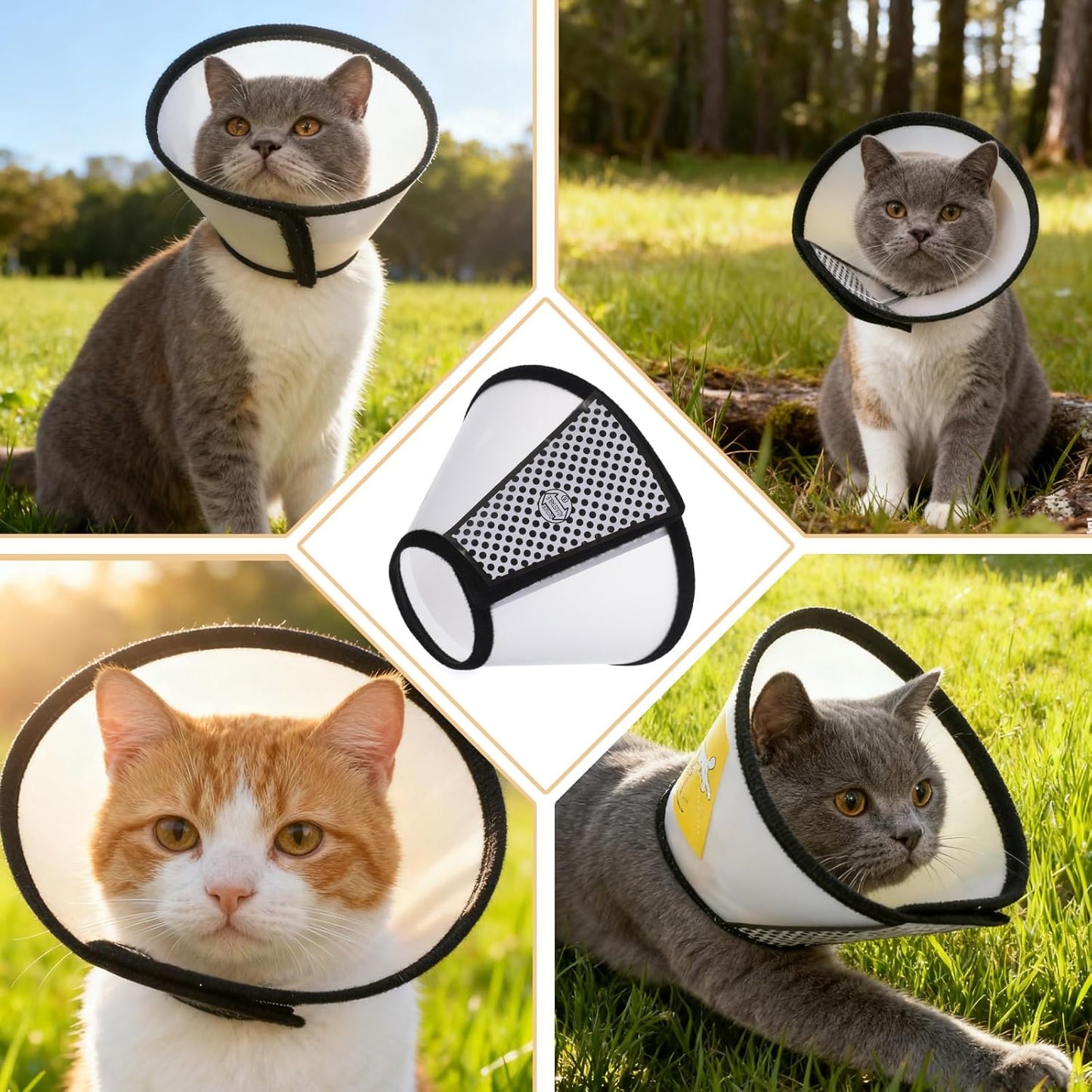 2 Pack Cat Cones to Stop Licking, Soft Comfortable Adjustable Dog Cone After Surgery Pet E Collar Pet Recovery Cones Alternative to Plastic Elizabeth HeadCollar for Cats Kitten Puppy(Size M)