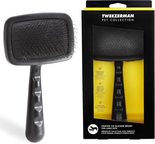 Tweezerman Dog and Cat Slicker Brush for Pets, Grooming Brush with Coated Bristles to Prevent Scratching and Ergonomic Handle