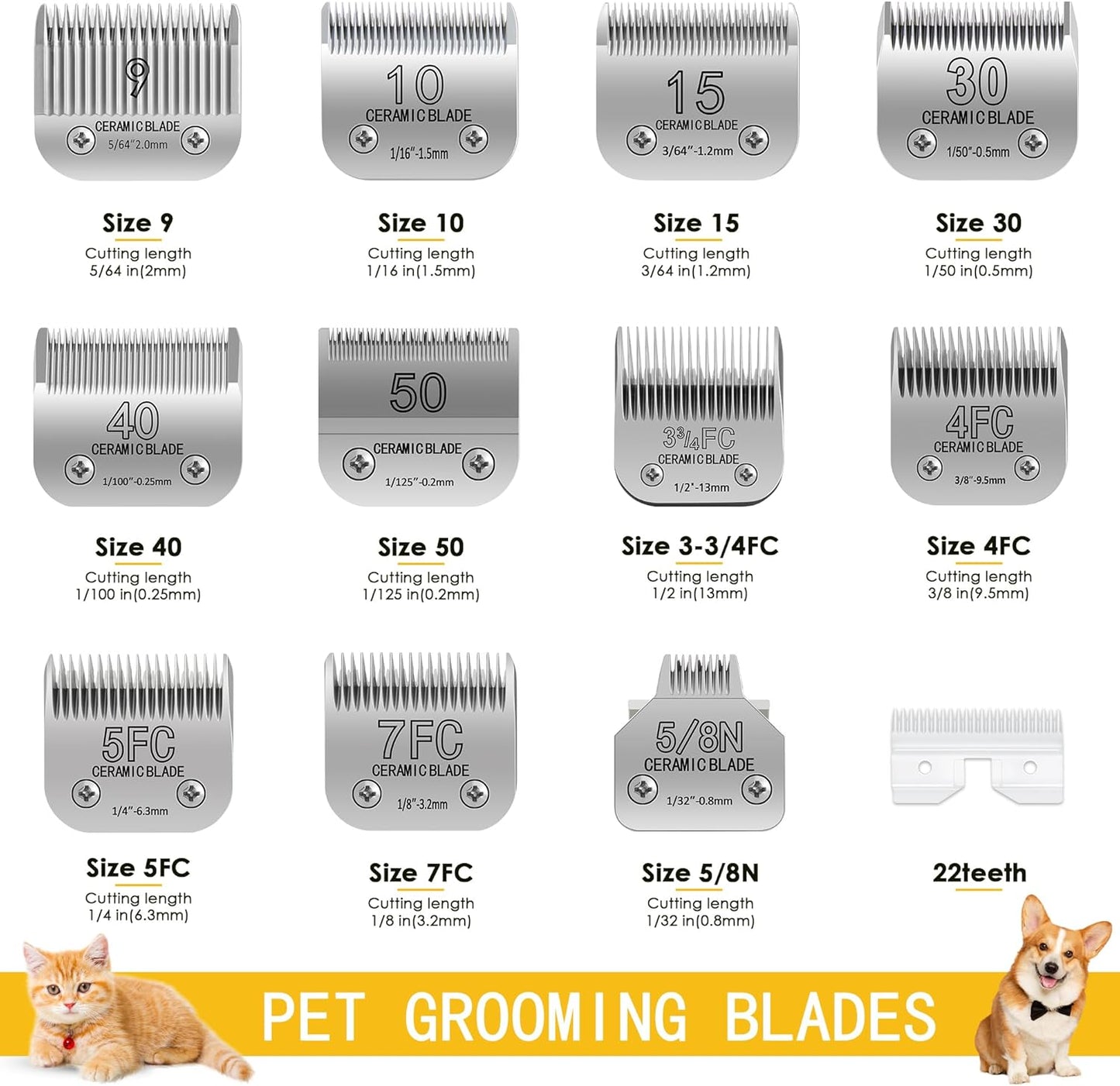 10# Pet Grooming Clipper Replacement Blades, Detachable Blade Compatible with Andis/wahl/Oster Dog Clippers,10 Blade 1/16-inch, Made of Ceramic & Stainless Steel Blade