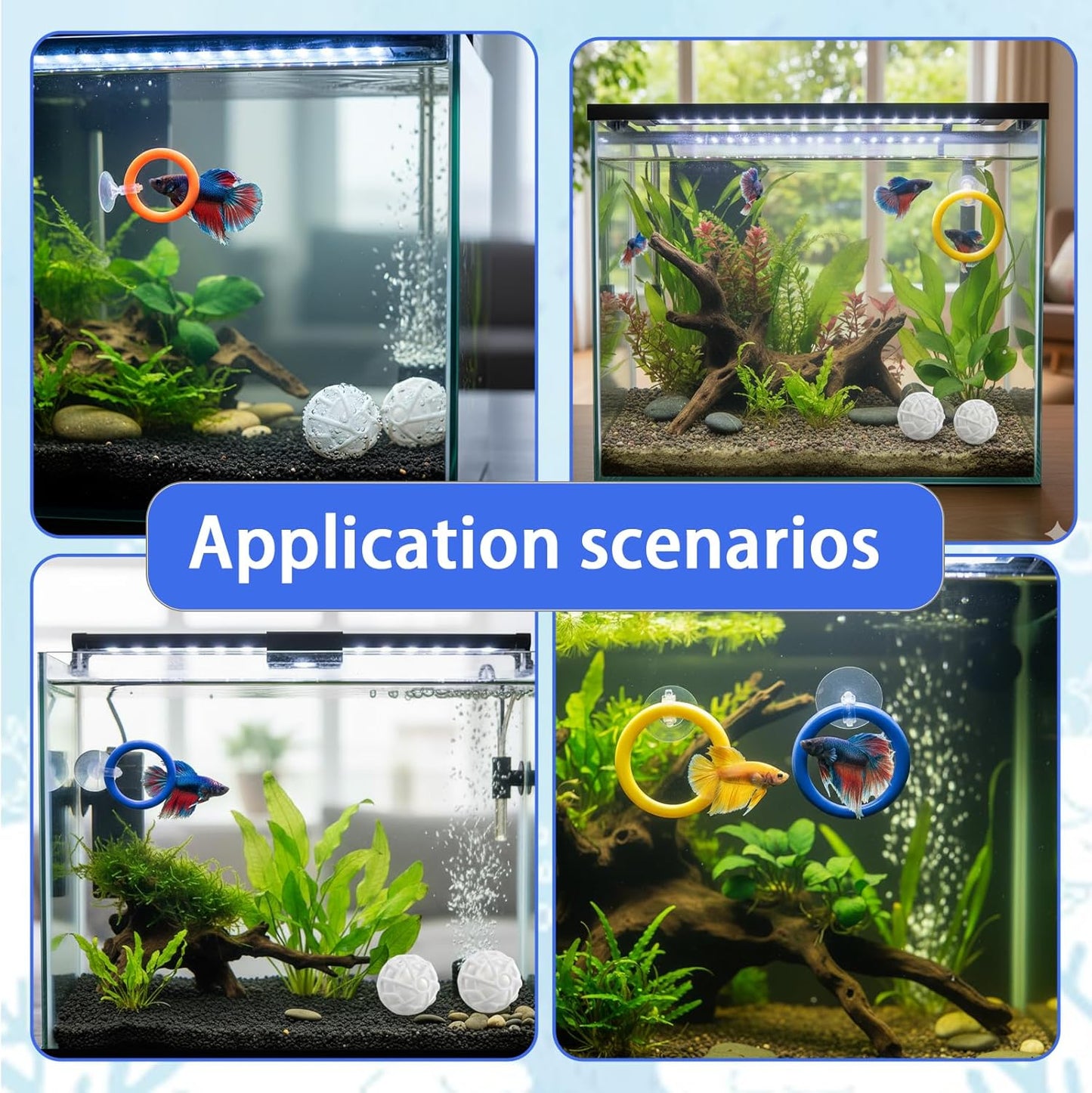 8 Pcs Betta Fish Toys, 4Pcs Betta Fish Tank Accessories and Turtle Toys for Aquatic Turtles with 4 Filter Balls (40mm), Aquarium Training Feeding Ring