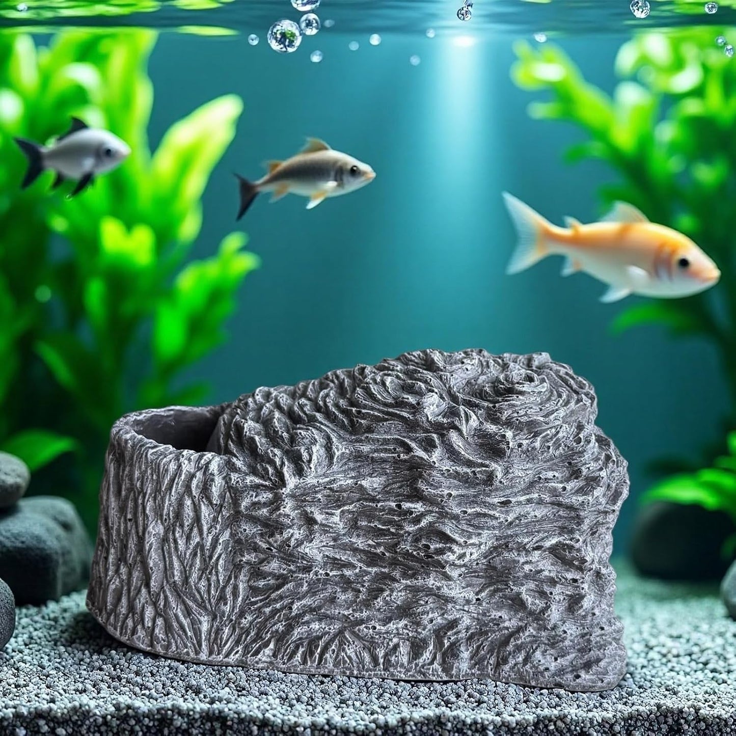 Extra Large Reptile Hide Cave, Resin Rock Habitat Decor, Basking Platform for Terrarium & Aquarium, Oversize Hideout for Bearded Dragons, Lizards, Snakes, Turtles (10.23" L x 9.44" W x 5.7" H)