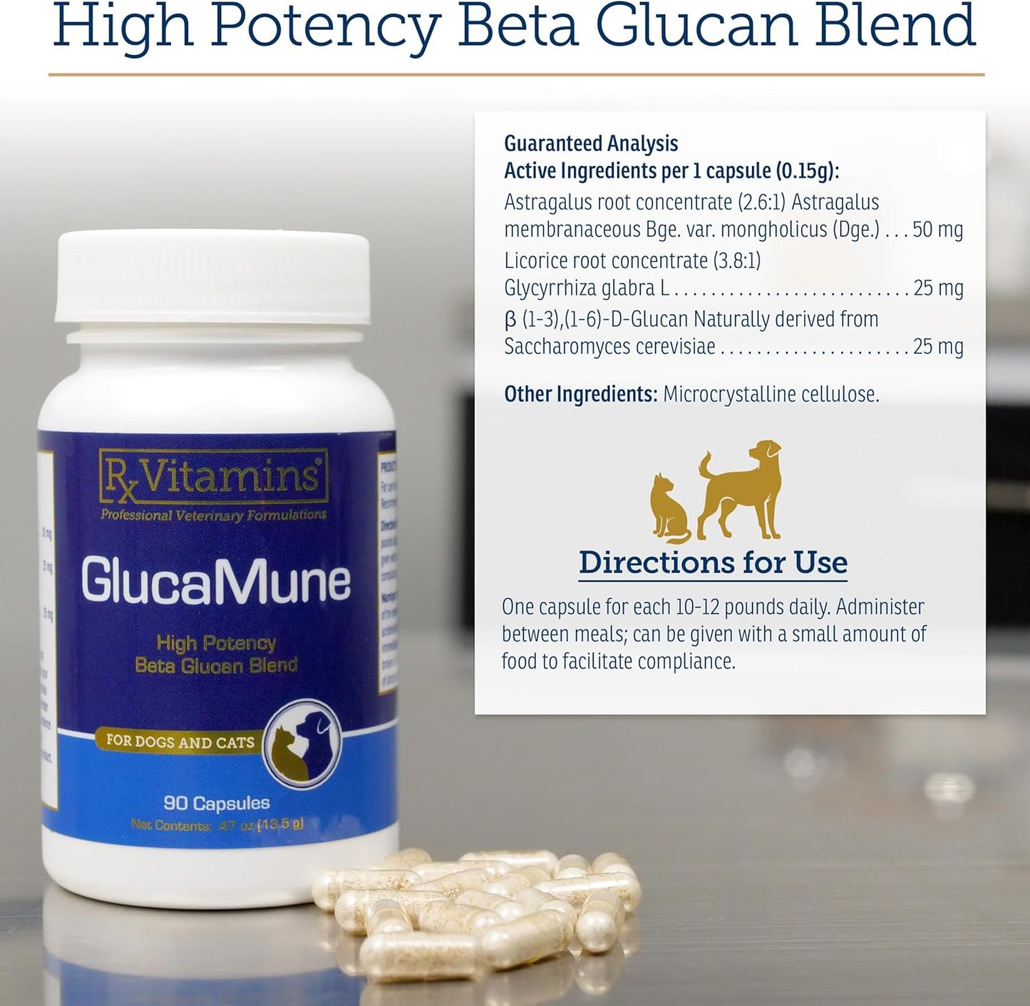 Rx Vitamins GlucaMune - Immune Support Supplement with Beta Glucan for Dogs and Cats - Strengthens Natural Defenses for Overall Health - 90ct
