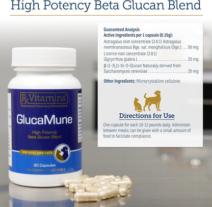 Rx Vitamins GlucaMune - Immune Support Supplement with Beta Glucan for Dogs and Cats - Strengthens Natural Defenses for Overall Health - 90ct