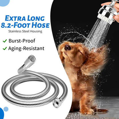 Pet Shower Attachment with 8.2ft Hose & Silicone Brush，Three modes Dog Bathing Tool，Easy Connect to Bathtub Faucet for Dogs Cats Home Use