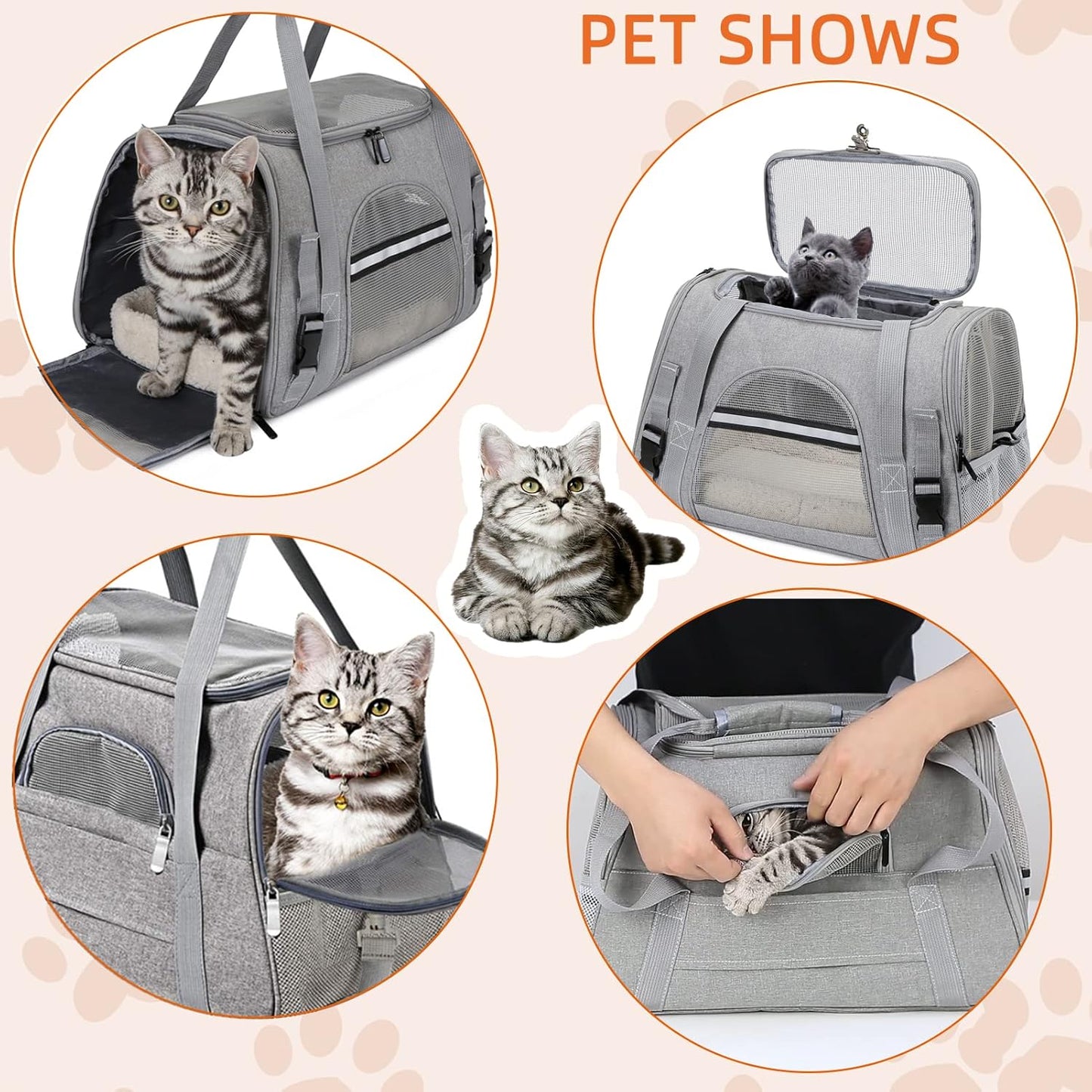 Pet Carrier Bag Airline Approved Up for Cats and Dogs Up to 20LBs, Soft Cat Carrier Dog Carrier Travel Kitten Carrier with Mat, Nail Clipper, Brush, Foldable Bowl Cat Accessories