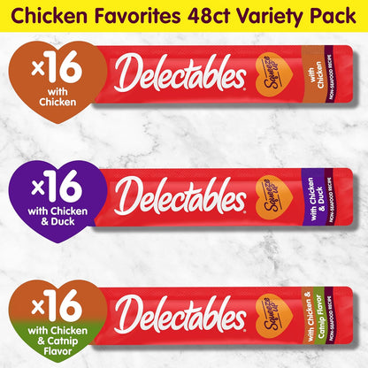New! Delectables Squeeze Up Non-Seafood Chicken Variety Pack, Creamy Squeezable Puree, Lickable Wet Cat Treats, Grain-Free, No Added Fillers, 0.5 Ounces Tube, 48 Tubes Total