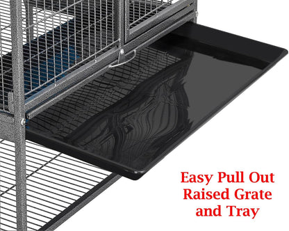 Large Two Full Story Deluxe Double Unit 4-Tiers Tight 1/2-Inch Bar Spacing Durable Front Doors Water Bottle Food Bowl for Feisty Ferret Squirrel Hammock Rat Gerbil Small Animal Critter Rolling Cage