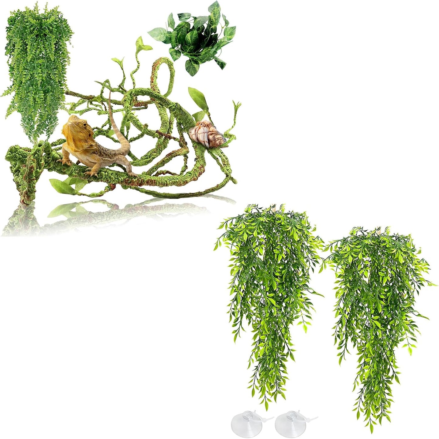 Hamiledyi Reptile Plants Bendable Jungle Climbing Vine Terrarium Branch and Large Driftwood for Reptile Tank 11-16" Natural Bearded Dragon Wood for Ball Python Gecko Lizard Chameleon Iguana