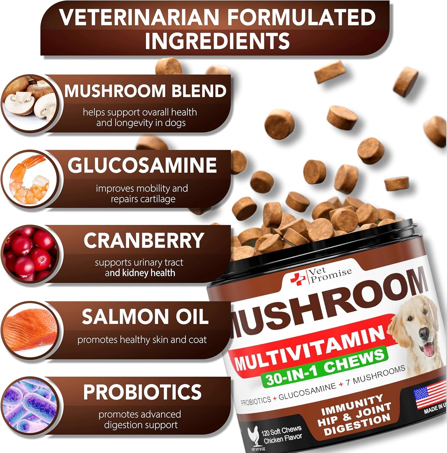 (2 Pack) Mushroom for Dogs - 340 Chews - Turkey Tail - Mushroom Supplement for Dogs - Lions Mane - Reishi - Immunity Support Multivitamin Vitamins - Joint Health - Energy - Gut - Skin - Made in USA