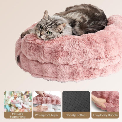 EHEYCIGA Small Dog Bed and Cat Couch - Fluffy Faux Rabbit Fur Pet Sofa with Washable Removable Cover, Waterproof and Non-Slip, 26 Inch, Pink