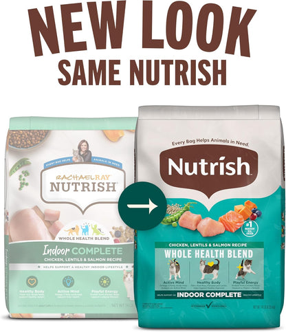 Nutrish Indoor Complete Chicken, Lentils & Salmon Recipe Dry Cat Food, 6 lb. Bag, Packaging May Vary (Rachael Ray)