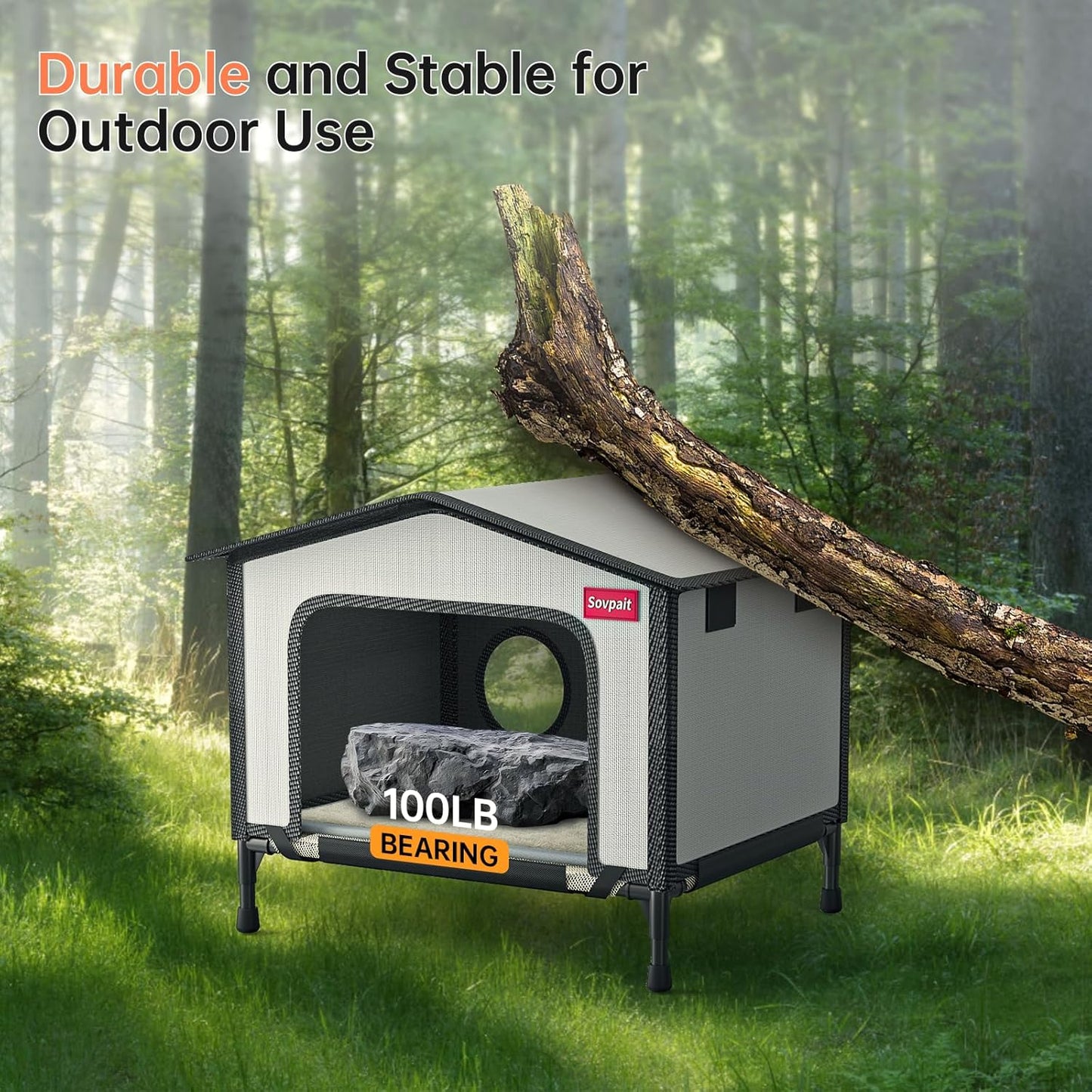 SOVPAI Outdoor cat House, Waterproof cat House for Stray Pets, Suitable for Outdoor/Indoor Cats, Easy to Assemble and Clean, Suitable for Multiple Pets and Large Cats (Brown, L 24 * 17 * 19