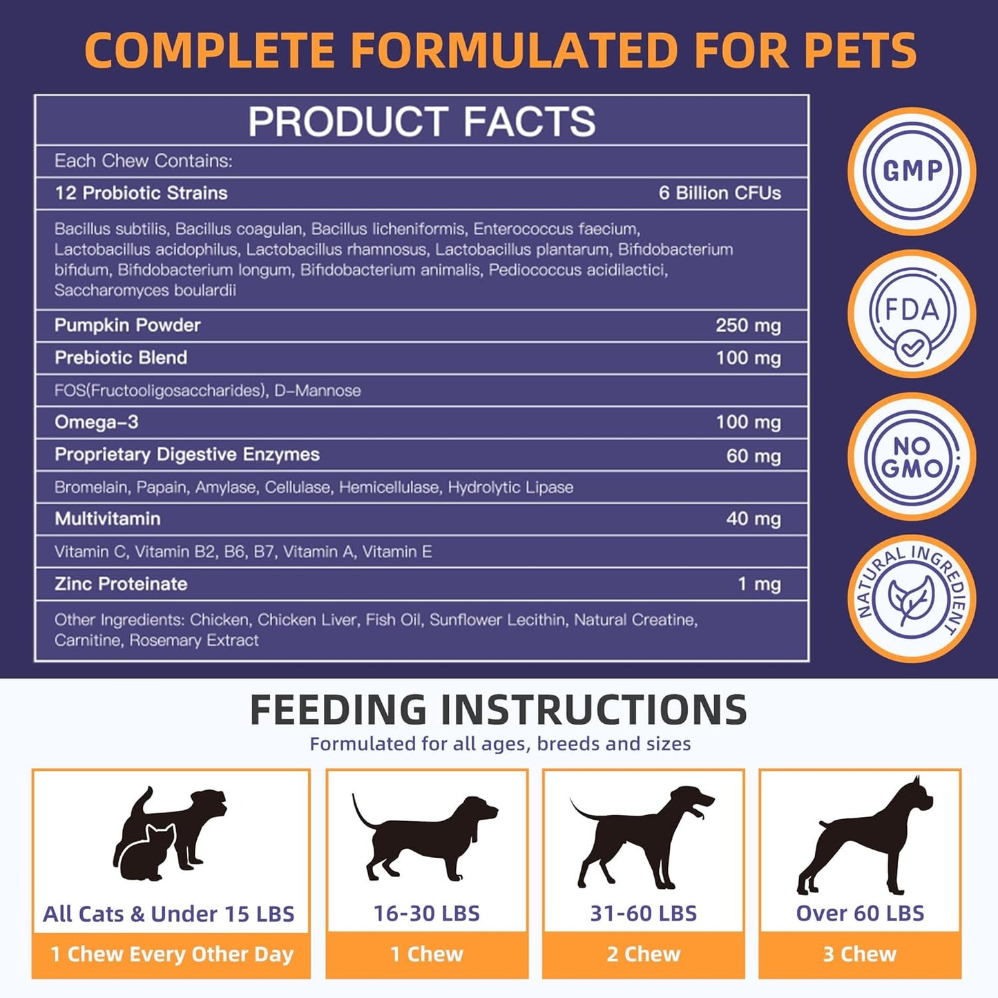NATURE TARGET Probiotics for Dogs, 6 Billion Dog Probiotics with Prebiotics & Enzymes for Digestive & Gut Health, Pumpkin, Omega-3 & Multivitamins for Itchy Skin, Allergies, 120 Dogs Probiotics Chews