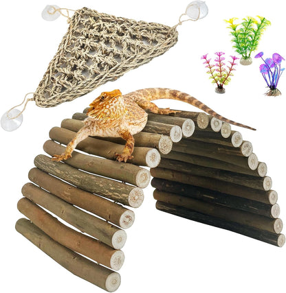 BNOSDM Bearded Dragan Tank Accessaries Reptile Bridge Hammock Flexible Wood Hideout 3PCS Reptile Habitat Accessory Set for Lizard Turtle Hermit Crabs Ball Python Gecko