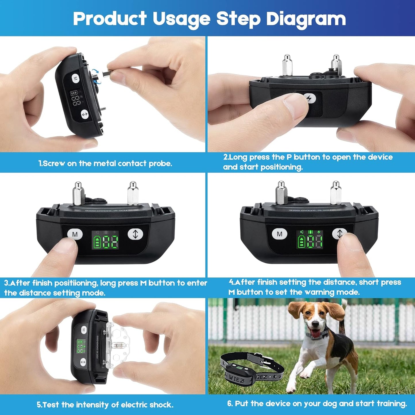 WIEZ GPS Wireless Dog Fence, Electric Dog Fence for Outdoor, Range 65-3281ft, Adjustable Warning Strength, Rechargeable, Pet Containment System, Harmless and Suitable for Most of Dogs(2 Collars)