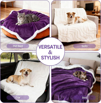 Waterproof Dog Blanket for Couch Bed – Double-Sided Washable Cat Puppy Blanket, Pet Throw Soft, Warm, Durable, Protective Furniture Cover, Purple White XL(80×60)"