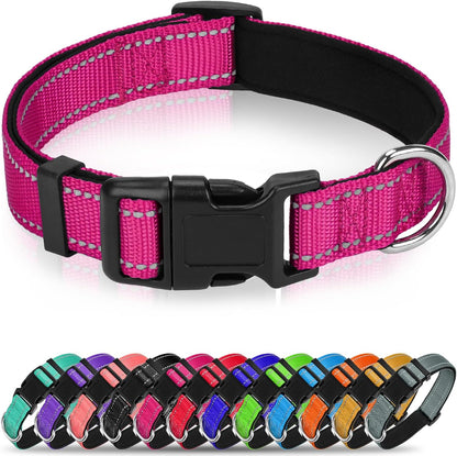 Reflective Dog Collar, Soft Neoprene Padded Nylon Pet Collar with Quick-Release Buckle, No-Choke Design Adjustable for Small Dogs,Hotpink,S